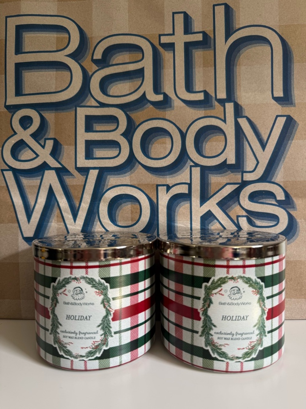 Bath & Body Works Holiday Plaid Candle Set Of 2 Christmas Wax Warmers Home Scent